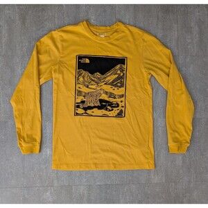 The North Face Shirt Mens Small Yellow Black Logo Long Sleeve Leopard